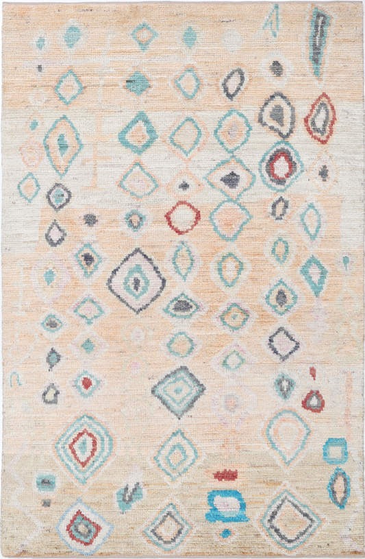 Morocan Hand Knotted Wool Rug 3' 11" X 6' 2" 3' 11" X 6' 2" (119 X 188) / Peach / Wool