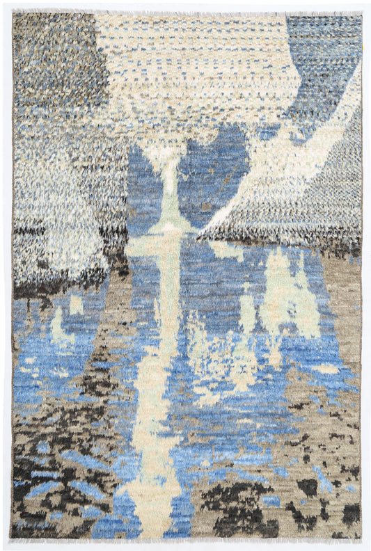 Moroccan Hand Knotted Wool Rug 6' 7" x 10' 0" 6' 7" X 10' 0" (201 X 305) / Blue / Wool