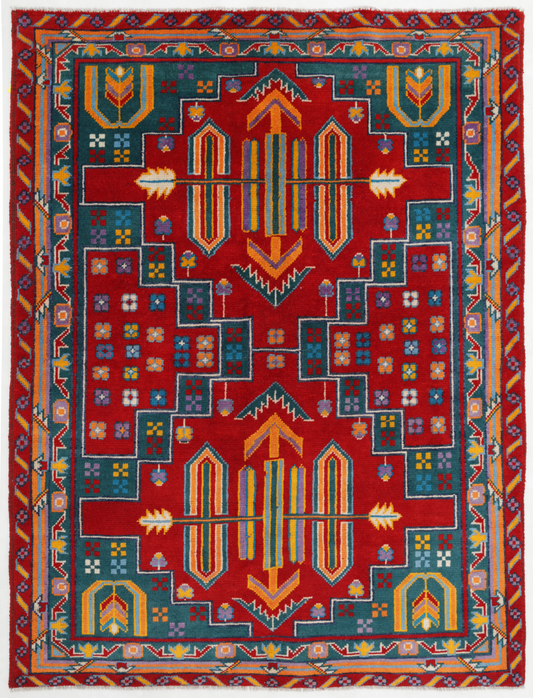 Revival Hand Knotted Wool Rug 5' 0" x 6' 7" 5' 0" X 6' 7" (152 X 201) / Red / Wool