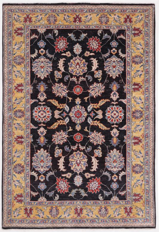 Ziegler Hand Knotted Wool Rug 3' 11" x 5' 10" 3' 11" X 5' 10" (119 X 178) / Black / Wool