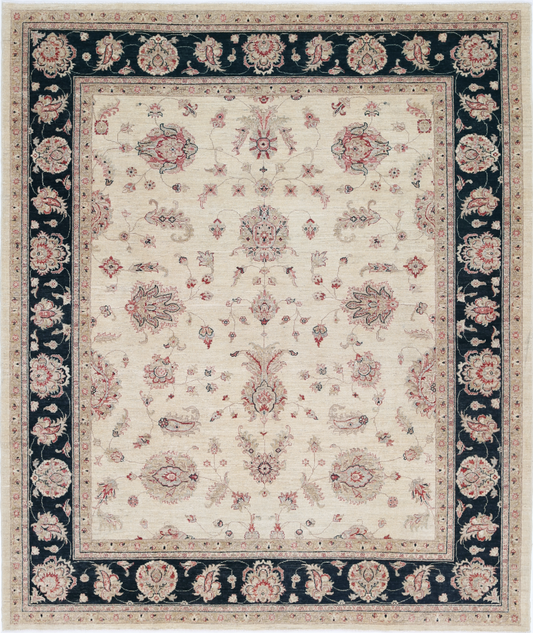 Ziegler Hand Knotted Wool Rug 8' 2" X 9' 5" 8' 2" X 9' 5" (249 X 287) / Ivory / Wool