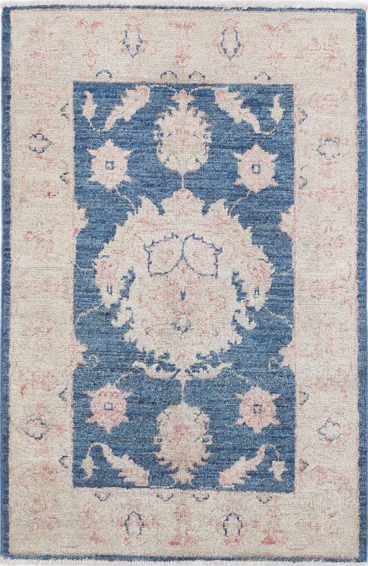 Ziegler Hand Knotted Wool Rug 2' 0" X 3' 2" 2' 0" X 3' 2" (61 X 97) / Blue / Wool